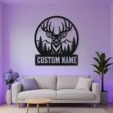 Personalized Buck Deer Metal Wall Art with Forest Landscape