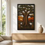African Baobab Tree of Life at Sunrise Colorful Metal Wall Art