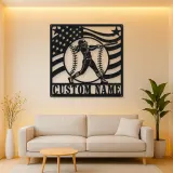 Personalized Female Softball Batter Waving Flag Metal Wall Art