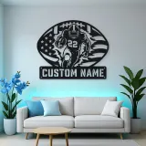 Personalized Number 22 Running Back American Flag Metal Wall Art