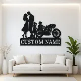 Personalized Classic Motorcycle Family of Four Metal Wall Art