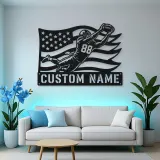 Personalized Number 88 Diving Receiver American Flag Metal Wall Art