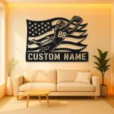 Personalized Number 88 Diving Receiver American Flag Metal Wall Art