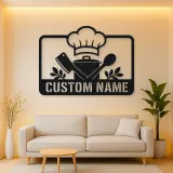 Personalized Chef Kitchen Metal Wall Art with Cooking Tools