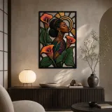 Afro Woman with Calla Lilies and Golden Halo Colorful Metal Wall Art