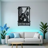 Personalized Double Bass Music Metal Wall Art with Vintage Microphone