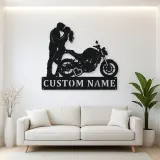 Personalized Kissing Couple Motorcycle Metal Wall Art with Heart