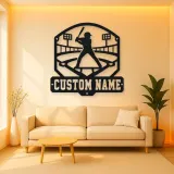 Personalized Baseball Batter Stadium Lights Metal Wall Art