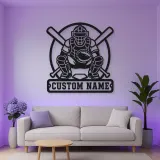 Personalized Baseball Catcher Crossed Bats Metal Wall Art