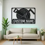 Personalized Carpenter Tools Metal Wall Art with Saw Blade