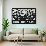 Personalized Cruiser Motorcycle Metal Wall Art with Mountain Road