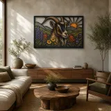 Ziege mit Bergwildblumen bei Sonnenaufgang - Bunte Metall-Wandkunst