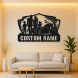 Personalized Family of Four Motorcycle Landscape Metal Wall Art