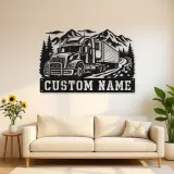 Personalized Refrigerated Semi Truck Mountain Metal Wall Art