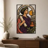 Insegna in metallo colorata con studioso romano classico con rotolo e Colosseo