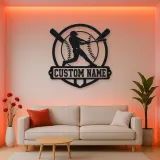 Personalized Baseball Batter Crossed Bats Metal Wall Art