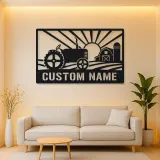 Personalized Farm Tractor Metal Wall Art with Sunrise