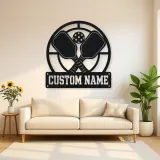 Personalized Pickleball Paddle Metal Wall Art with Court Lines