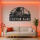 Personalized Modern Semi and Box Trailer Metal Wall Art
