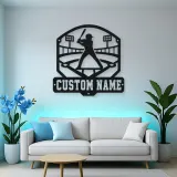 Personalized Baseball Batter Stadium Lights Metal Wall Art