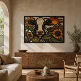 Holstein-Kuh mit Sonnenblumen von Rustic Barn - Buntes Metallschild