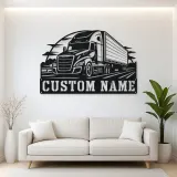 Personalized Modern Semi and Box Trailer Metal Wall Art