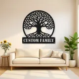 Personalized Family Tree Metal Wall Art with Heart Details