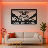 Personalized Propeller Airplane Metal Wall Art with Mountains