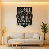 Personalized Three Football Players Flag Metal Wall Art