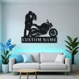 Personalized Kissing Couple Motorcycle Metal Wall Art with Heart