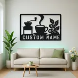 Personalized Coffee Station Metal Wall Art with Grinder