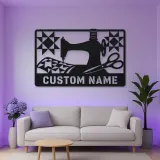 Personalized Sewing Machine Metal Wall Art with Quilt Details