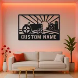 Personalized Farm Tractor Metal Wall Art with Sunrise
