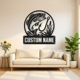 Personalized Largemouth Bass Fishing Metal Wall Art with Hook