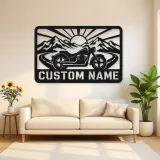Personalized Cruiser Motorcycle Metal Wall Art with Mountain Road