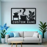 Personalized Coffee Station Metal Wall Art with Grinder