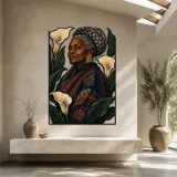 Elderly Black Woman with White Calla Lilies Colorful Metal Wall Art