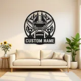 Personalized Football Helmet Trophy Flame Metal Wall Art
