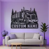 Personalized Stake Bed Semi Truck Forest Metal Wall Art