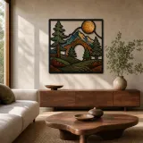 Foresta Montuosa con Luna Piena Insegna in Metallo Colorata