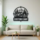 Personalized Travel Trailer Metal Wall Art with Campfire Scene