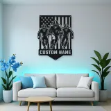 Personalized Three Football Players Flag Metal Wall Art