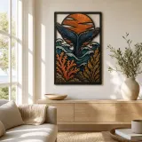 Humpback Whale Tail with Coral and Copper Sunset Colorful Metal Wall Art
