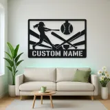 Personalized Softball Player Metal Wall Art with Crossed Bats