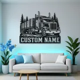 Personalized Stake Bed Semi Truck Forest Metal Wall Art