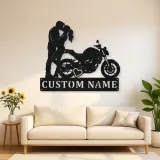 Personalized Kissing Couple Motorcycle Metal Wall Art with Heart