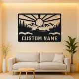 Personalized Speedboat Metal Wall Art with Mountain Lake
