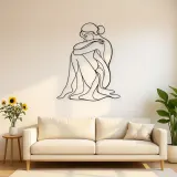 Seated Knee Embrace Metal Wall Art | Feminine Figure Wall Decor