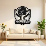 Personalized Baseball Helmet Crossed Bats Shield Metal Wall Art