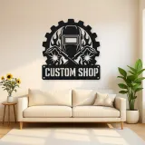 Personalized Welder Helmet Metal Wall Art with Crossed Torches